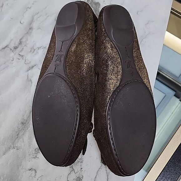 Authentic Louis Vuitton Brown Gold Suede Glitter Sheen Ballet Flats Size 36 - Picture 4 of 7